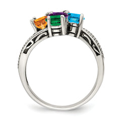 Sterling Silver Antiqued w/14k 5-stone Mother's Ring Mounting (No Stone Included)