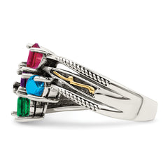 Sterling Silver Antiqued w/14k 5-stone Mother's Ring Mounting (No Stone Included)