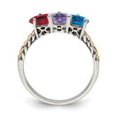 Sterling Silver Antiqued w/14k 3-stone Mother's Ring Mounting (No Stone Included)