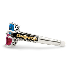 Sterling Silver Antiqued w/14k 4-stone Mother's Ring Mounting (No Stone Included)