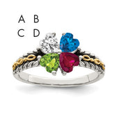 Sterling Silver Antiqued w/14k 4-stone Mother's Ring Mounting (No Stone Included)