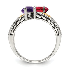 Sterling Silver Antiqued w/14k 2-stone Mother's Ring Mounting (No Stone Included)