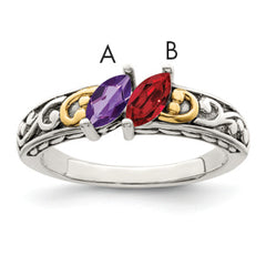 Sterling Silver Antiqued w/14k 2-stone Mother's Ring Mounting (No Stone Included)