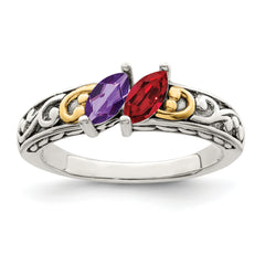 Sterling Silver Antiqued w/14k 2-stone Mother's Ring Mounting (No Stone Included)