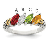 Sterling Silver Antiqued w/14k 4-stone Mother's Ring Mounting (No Stone Included)