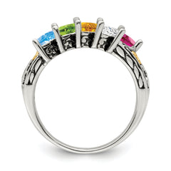 Sterling Silver Antiqued w/14k 5-stone Mother's Ring Mounting (No Stone Included)