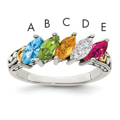 Sterling Silver Antiqued w/14k 5-stone Mother's Ring Mounting (No Stone Included)
