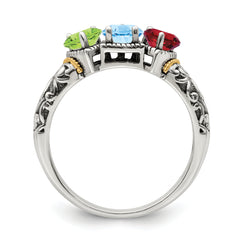 Sterling Silver Antiqued w/14k 3-stone Mother's Ring Mounting (No Stone Included)