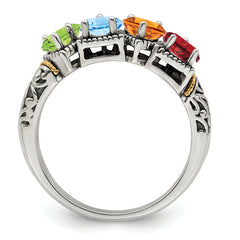 Sterling Silver Antiqued w/14k 4-stone Mother's Ring Mounting (No Stone Included)