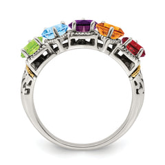 Sterling Silver Antiqued w/14k 5-stone Mother's Ring Mounting (No Stone Included)