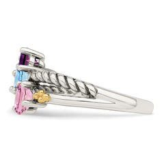 Sterling Silver Antiqued w/14k 3-stone Mother's Ring Mounting (No Stone Included)