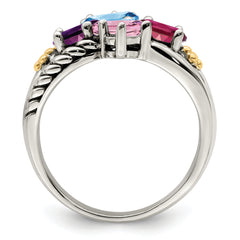 Sterling Silver Antiqued w/14k 4-stone Mother's Ring Mounting (No Stone Included)