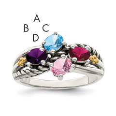 Sterling Silver Antiqued w/14k 4-stone Mother's Ring Mounting (No Stone Included)