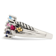 Sterling Silver Antiqued w/14k 5-stone Mother's Ring Mounting (No Stone Included)