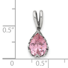 Sterling Silver Antiqued Pink Teardrop CZ Pendant