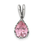 Sterling Silver Antiqued Pink Teardrop CZ Pendant