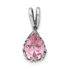 Sterling Silver Antiqued Pink Teardrop CZ Pendant