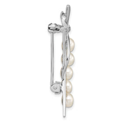 Sterling Silver Rhodium-plated 5-6mm White Button Freshwater Cultured Pearl Brooch
