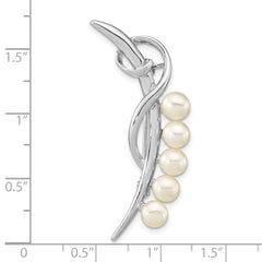 Sterling Silver Rhodium-plated 5-6mm White Button Freshwater Cultured Pearl Brooch