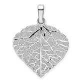 Sterling Silver Rhodium-plated Polished & D/C Small Leaf Pendant
