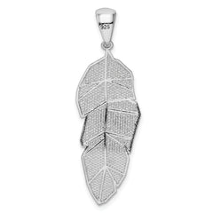 Sterling Silver Rhodium-plated Polished & D/C Leaf Pendant