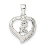 Sterling Silver Love Heart w/Flower Pendant