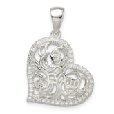Sterling Silver CZ Roses in Heart Pendant