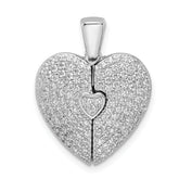 Sterling Silver Polished Rhodium-plated CZ Opening Heart Pendant