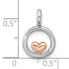 Sterling Silver RH-plated & Rose Gold-plated Polished Circle w/Heart Pendan
