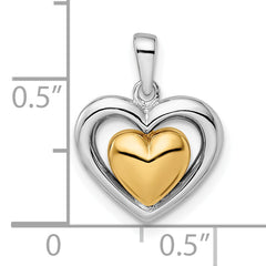 Sterling Silver RH-plated & Gold-plated Heart Pendant