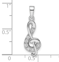 Sterling Silver Rhodium-plated CZ Treble Clef Pendant