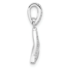 Pure FireSterling Silver Rhod-plated CZ Textured Tail Pendant
