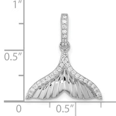 Pure FireSterling Silver Rhod-plated CZ Textured Tail Pendant