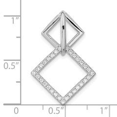 Pure Fire Sterling Silver Rhod-plated CZ Square Chain Slide Pendant