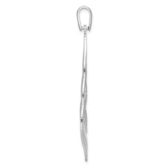 Sterling Silver Rhod. Polished Grooved Fancy Drop Pendant