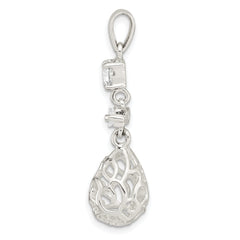 Sterling Silver Polished CZ Teardrop Dangle Pendant