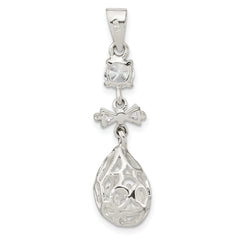 Sterling Silver Polished CZ Teardrop Dangle Pendant