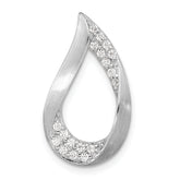 Sterling Silver Rh-plated Satin & Polished CZ Teardrop Chain Slide