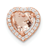 Sterling Silver Rose-tone Polished Pink & White CZ Heart Chain Slide