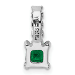 Sterling Silver Polished Rhodium-plated Green & Clear CZ Square Pendant