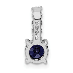 Sterling Silver Polished Rhodium-plated Cr. Blue Spinel and CZ Pendant
