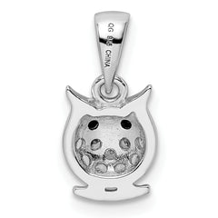 Sterling Silver Rhodium-plated Polished Black and White CZ Owl Pendant