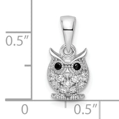 Sterling Silver Rhodium-plated Polished Black and White CZ Owl Pendant