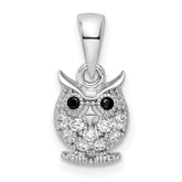 Sterling Silver Rhodium-plated Polished Black and White CZ Owl Pendant