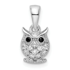 Sterling Silver Rhodium-plated Polished Black and White CZ Owl Pendant