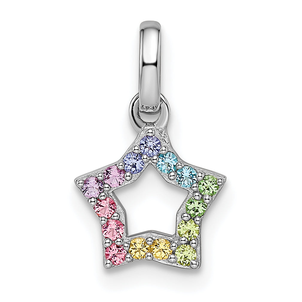Sterling Silver Rhodium-plated Rainbow Nano Crystal Star Pendant