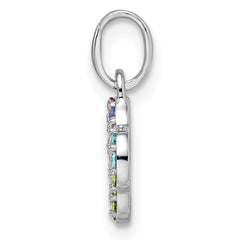 Sterling Silver Rhodium-plated Rainbow Nano Crystal Clover Pendant