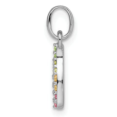 Sterling Silver Rhodium-plated Rainbow Nano Crystal Wishbone Pendant