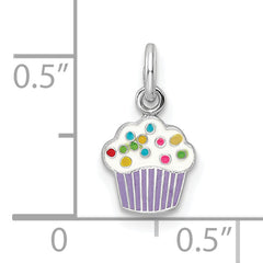Sterling Silver RH-plated Multi-color Enameled Cupcake Children's Pendant