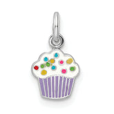 Sterling Silver RH-plated Multi-color Enameled Cupcake Children's Pendant